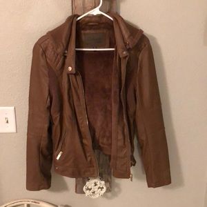 Leather jacket w/ hood